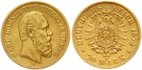Württemberg
Karl, 1864-1891
20 Mark 1874 F. vorzüglich
