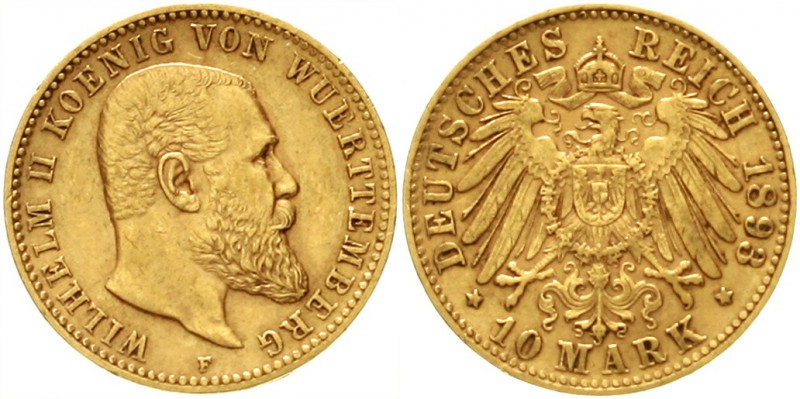 Württemberg
Wilhelm II., 1891-1918
10 Mark 1893 F. sehr schön