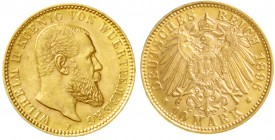 Württemberg
Wilhelm II., 1891-1918
10 Mark 1896 F. vorzüglich