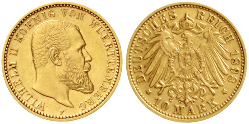 Württemberg
Wilhelm II., 1891-1918
10 Mark 1898 F. sehr schön