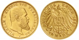 Württemberg
Wilhelm II., 1891-1918
10 Mark 1898 F. sehr schön