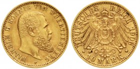Württemberg
Wilhelm II., 1891-1918
10 Mark 1906 F. sehr schön/vorzüglich