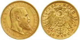 Württemberg
Wilhelm II., 1891-1918
10 Mark 1910 F. gutes vorzüglich