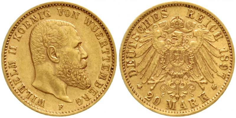Württemberg
Wilhelm II., 1891-1918
20 Mark 1897 F. sehr schön/vorzüglich