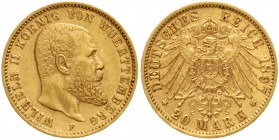 Württemberg
Wilhelm II., 1891-1918
20 Mark 1897 F. sehr schön/vorzüglich
