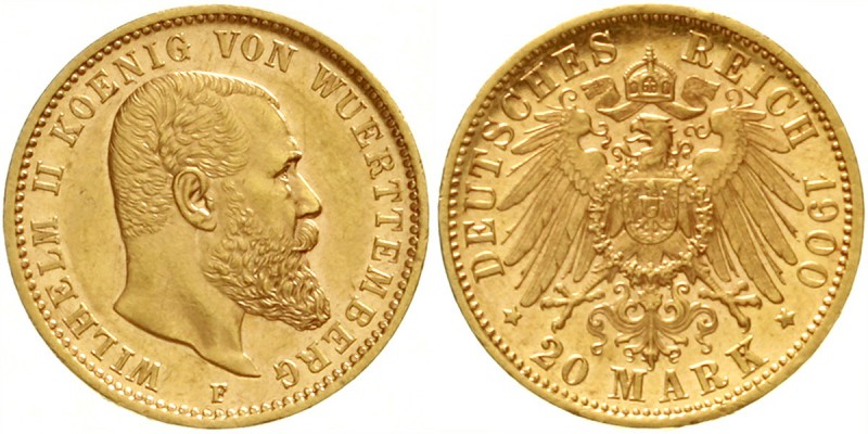 Württemberg
Wilhelm II., 1891-1918
20 Mark 1900 F. vorzüglich aus EA, kl. Rand...