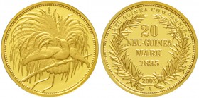Neuguinea
Neu-Guinea Compagnie
Neuprägung zum 20 Neu-Guinea Mark-Stück 1895 A (2003) 3,53 g. 585/1000.
Polierte Platte