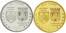 Euro
Euro-Vorläufer
Halver, Euro-Wochen, 2 Stück: 175 Euro Gold 1998, 15 g. 333/1000, in original Schatulle mit Zertifikat und Silber 25 Euro (wie v...