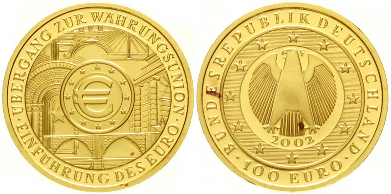 Euro
Gedenkmünzen, ab 2002
100 Euro 2002 F, Währungsunion. 1/2 Unze Feingold. ...