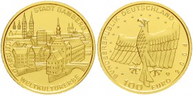 Euro
Gedenkmünzen, ab 2002
100 Euro 2004 D, Bamberg. 1/2 Unze Feingold. In Originalschatulle mit Zertifikat.
Stempelglanz