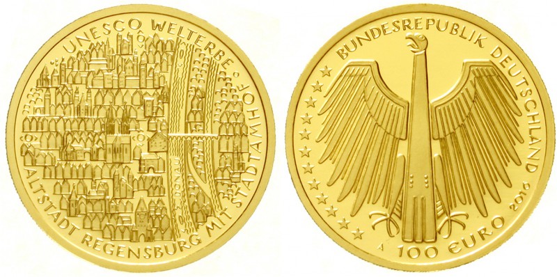 Euro
Gedenkmünzen, ab 2002
100 Euro 2016 A, Altstadt Regensburg. 1/2 Unze Fein...