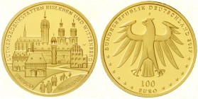 Euro
Gedenkmünzen, ab 2002
100 Euro 2017 F, Luther Gedenstätten. 1/2 Unze Feingold. In Originalschatulle mit Zertifikat.
Stempelglanz
