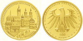 Euro
Gedenkmünzen, ab 2002
100 Euro 2017 J, Luther Gedenstätten. 1/2 Unze Feingold. In Originalschatulle mit Zertifikat.
Stempelglanz