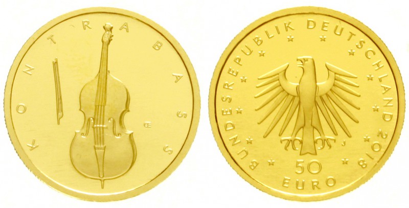 Euro
Gedenkmünzen, ab 2002
50 Euro 2018 J, Kontrabass. 1/4 Unze Feingold. In O...