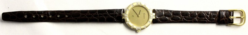 Armbanduhren
Damenarmbanduhr GENEVE Q Gelbgold 585 mit Lederarmband. Lunette be...