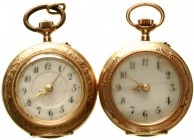 Taschenuhren
2 alte Damentaschenuhren um 1900. Jeweils Gelbgold 585. Zusammen 37,82 g.
eine technisch und optisch intakt, die andere läuft nicht