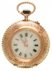 Taschenuhren
Damentaschenuhr Rotgold 585 ab 1895. Hersteller HDE. 30 mm; 20,74 g.
technisch und optisch intakt