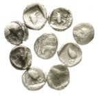 Ionia
Milet
9 Varianten zum Silber-Tetartemorion um 520 v. Chr. Löwenkopf/Vogel.
schön, schön/sehr schön
