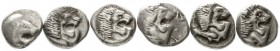 Ionia
Milet
6 X 1/12 Stater 525/484 v. Chr. Diverse Varianten. SNG Kayhan 476.
schön bis sehr schön
