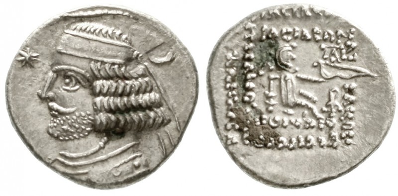 Parthia
Königreich der Arsakiden
Drachme 57/38 v.Chr. Rhagae. Brb. l./Arsakes ...