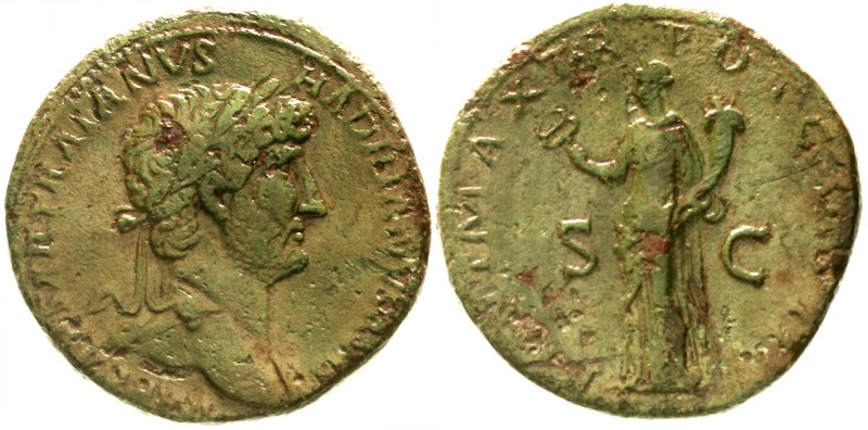 Kaiserzeit
Hadrian, 117-138
Sesterz 128/138 n.Chr. Belorb. Brb. r./PONT MAX TR...