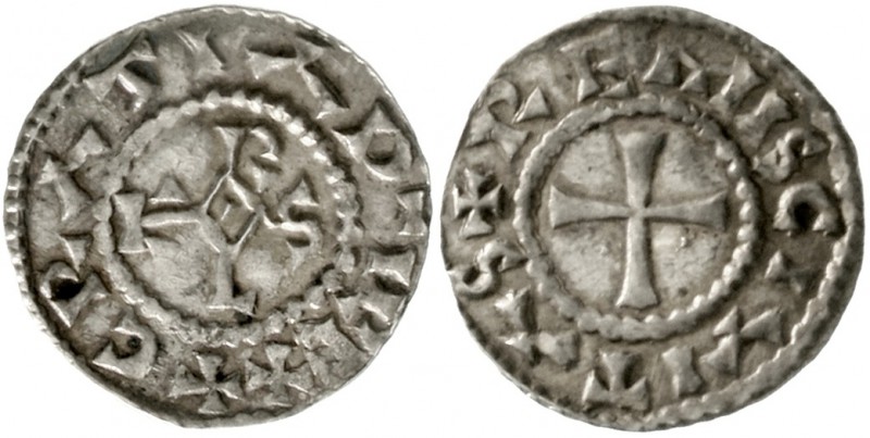 Karl der Kahle, 840-877
Pfennig o.J. Reims +GRATIA D - I REX. Karolus-Monogramm...