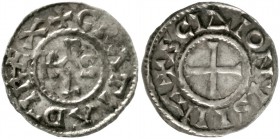 Karl der Kahle, 840-877
Pfennig o.J. St. Denis. +GRATIA D - I REX. Karolus-Monogramm/+SCIDIONVSI IM. Kreuz.
sehr schön