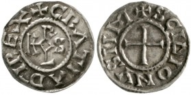 Karl der Kahle, 840-877
Pfennig o.J. St. Denis. +GRATIA D - I REX. Karolus-Monogramm/+SCIDIONVSI IM. Kreuz.
sehr schön