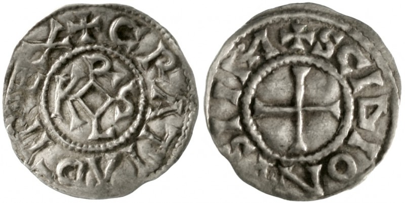 Karl der Kahle, 840-877
Pfennig o.J. St. Denis. +GRATIA D - I REX. Karolus-Mono...