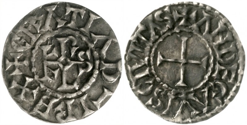 Karl der Kahle, 840-877
Pfennig o.J. Angers. +GRATIA D - I REX. Karolus-Monogra...