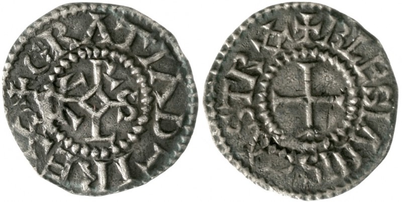 Karl der Kahle, 840-877
Pfennig o.J. Blois. +GRATIA D - I REX. Karolus-Monogram...