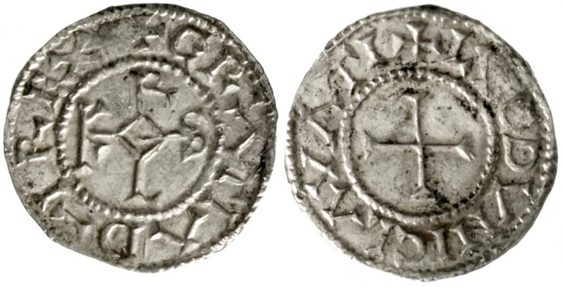 Karl der Kahle, 840-877
Pfennig o.J., Lyon. +GRATIA D - I REX. Karolus-Monogram...