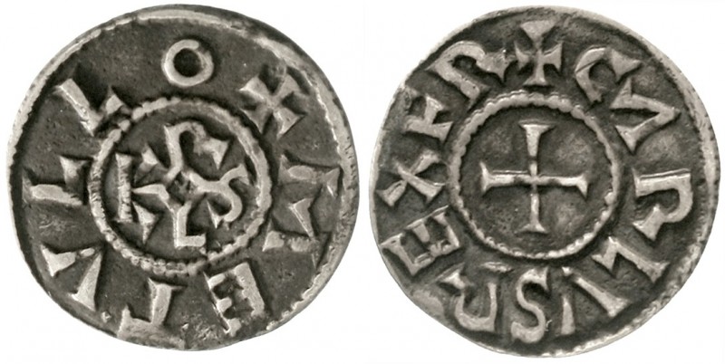 Karl der Kahle, 840-877
Pfennig o.J. Melle. +METVLLO um Karolus-Monogramm/+CARL...
