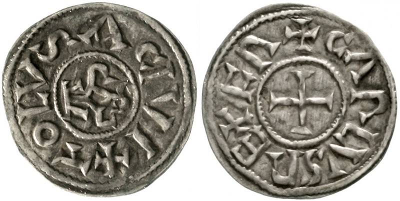 Karl der Kahle, 840-877
Pfennig o.J. Toulouse. +TOLVSA CIVI (liegendes S). Karo...