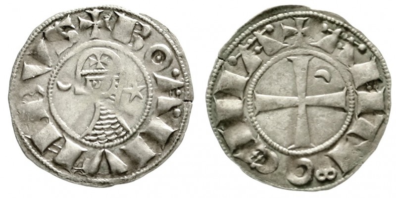 Antiochia
Boemund III., 1163-1201
Denar o.J. Behelmte Büste l., im Feld Halbmo...