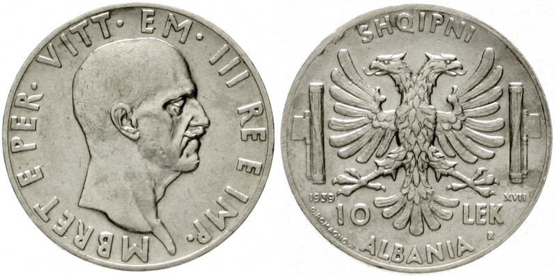 Albanien
Italienische Besetzung/Vittorio Emanuelle III., 1939-1943
10 Lek 1939...