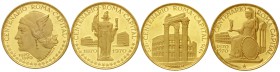 Äquatorialguinea
Republik, ab 1968
4 vergoldete Proben/Vorlagestücke der Vorderseiten der Goldmünzen zu 750 Pesetas 1970. Die Motivseiten sind vom O...