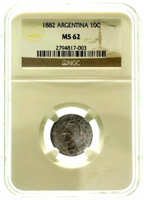 Argentinien
Republik, seit 1881
10 Centavos 1882. Im NGC Blister mit Grading M...