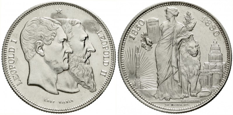 Belgien
Leopold II., 1865-1909
(5 Francs) Silber 1880, auf 50 J. Verfassung.
...