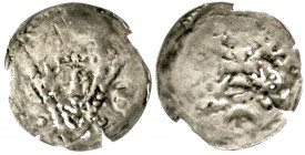 Dänemark
Erik Plovpenning 1241-1250
Pfennig o.J. Ribe. Gekrönter Kopf v. v. in geperltem Dreieck mit einem Ring in jedem Winkel, zu den Seiten •R• /...