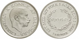 Dänemark
Christian X., 1912-1947
2 Kronen 1945. Auf seinen 75. Geburtstag.
Polierte Platte/BU, sehr selten in dieser Erhaltung
