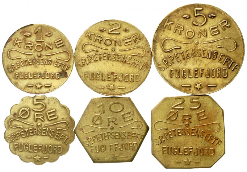 Dänemark-Färöer-Inseln
Satz von 6 verschiedenen Privatmünzen von J. Petersen Fu...