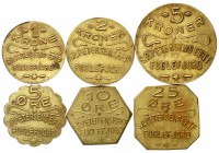 Dänemark-Färöer-Inseln
Satz von 6 verschiedenen Privatmünzen von J. Petersen Fuglefjord (1929-1933). 5, 10, 25 Öre, 1, 2, 5 Kroner Messing.
meist vo...