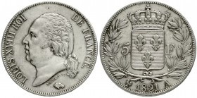 Frankreich
Ludwig XVIII., 1814, 1815-1824
5 Francs 1821 A Paris.
vorzüglich, berieben