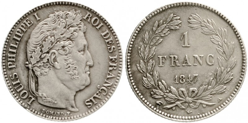 Frankreich
Louis Philippe I., 1830-1848
Franc 1847 A, Paris. fast vorzüglich, ...