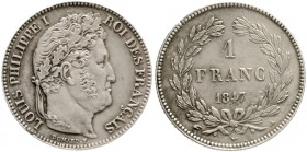 Frankreich
Louis Philippe I., 1830-1848
Franc 1847 A, Paris. fast vorzüglich, Schrötlingsfehler am Rand