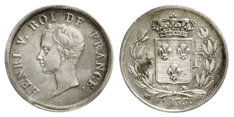 Frankreich
Heinrich V. Kronprätendent, 1832-1873
1/2 Franc 1833. vorzüglich, s...