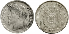 Frankreich
Napoleon III., 1852-1870
Franc 1866 BB, Strassburg. vorzüglich/Stempelglanz, etwas fleckig
