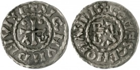 Frankreich-Maine, Grafschaft
Herbert I., 1015-1035
Denar o.J. Monogramm/Kreuz.
sehr schön, gewellt