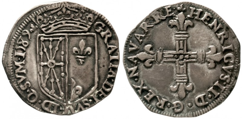 Frankreich-Navarre
Henri II., 1572-1607
1/4 Ecu 1589. sehr schön